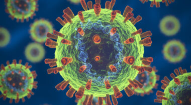 3d illustration of coronaviruses on blue background